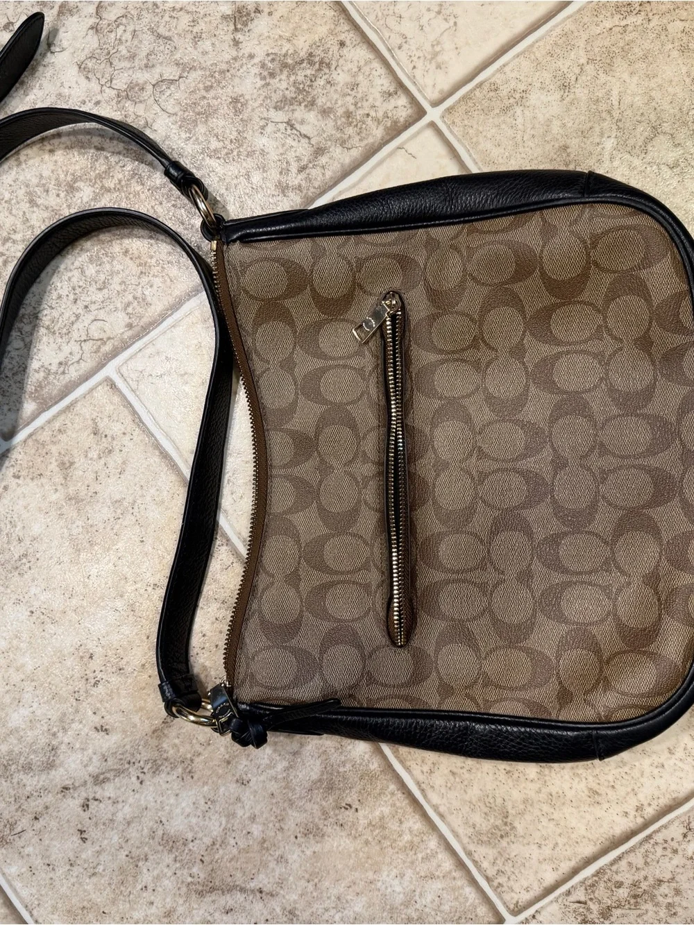 Coach Ellie Brown and Black Signature Canvas Crossbody Bag